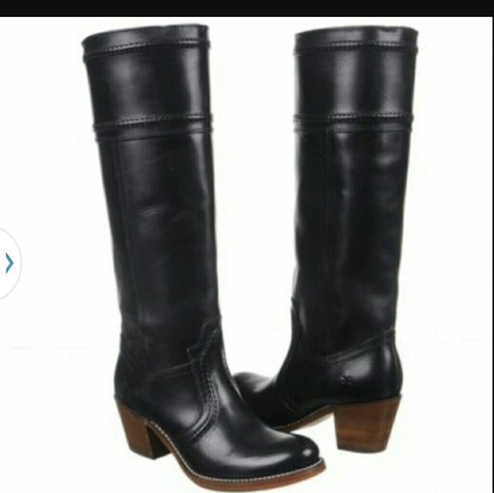 FRYE LEATHER boots extended wide calf black